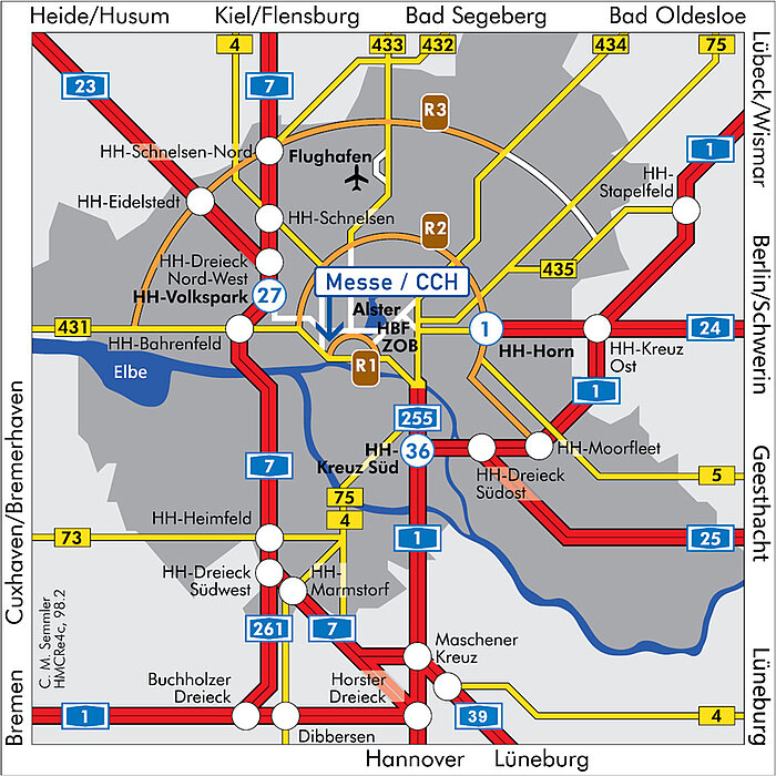 Anfahrt mit dem Auto zum CCH Routenplan für die Anfahrt mit dem Auto
