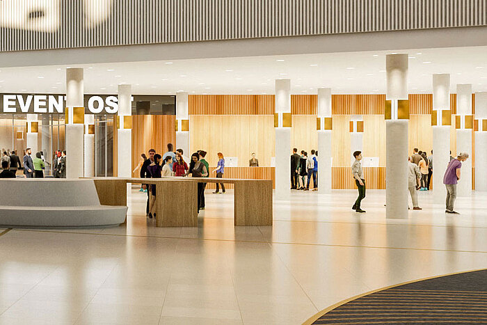Check-In-Bereich im CCH Foyer mit Check-In